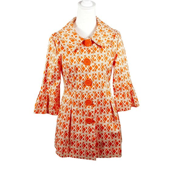 Eden Court Jackets & Blazers - Eden Court, Small, Women's Orange & White Print Jacket, Stylish, Fitted & Flare